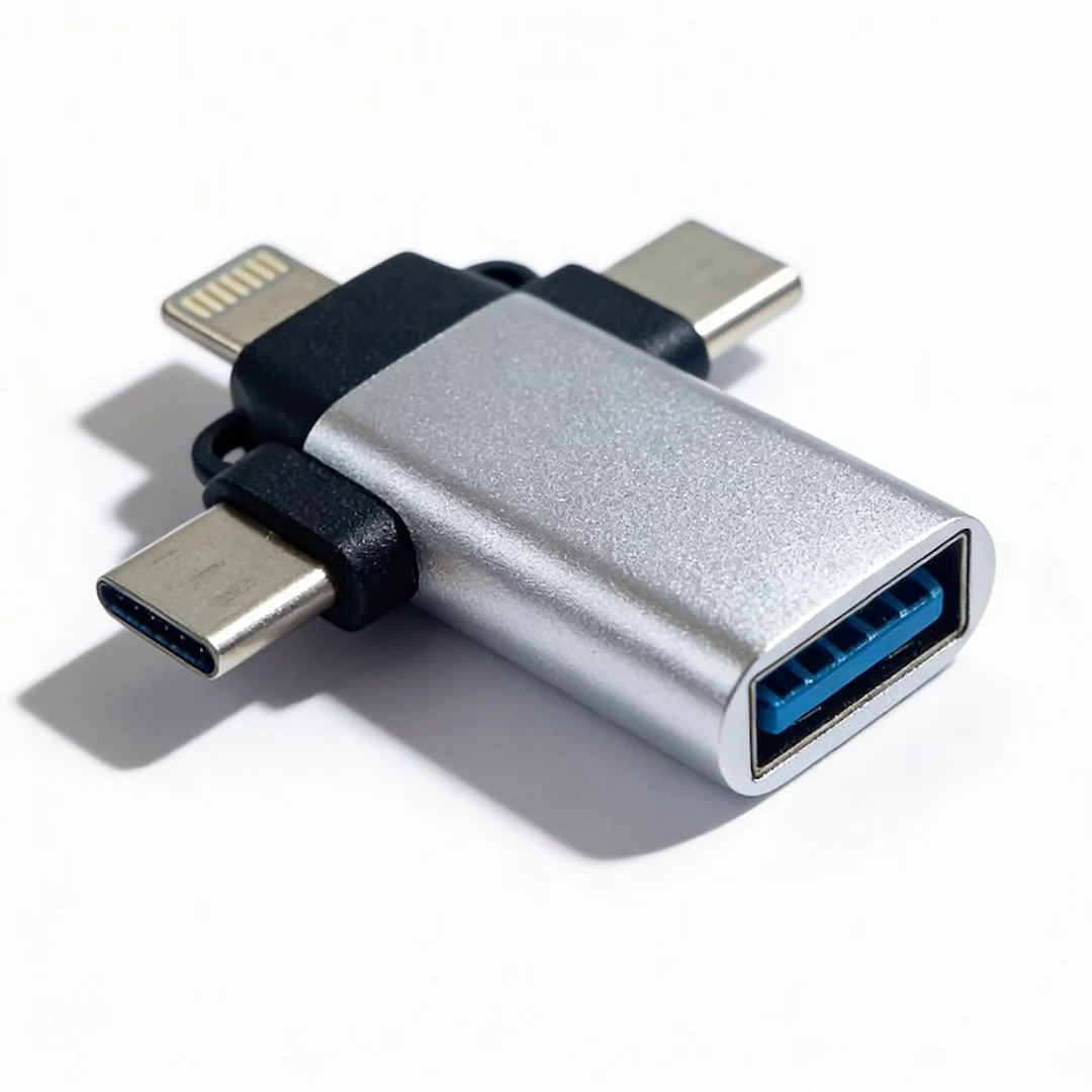 JT-CAB-CON-CP033-VAR-PLA.1 Cable Jaltech Convertidor 3 en 1 OTG Lightning, C, Micro Plateado - Image 1